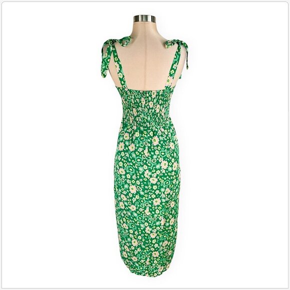 WAYF Malibu Faux Wrap Midi Kelly Daisy Green Floral Summer Dress NEW NWT XS - Picture 5 of 6